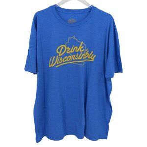 Drink Wisconsinbly Men 3XL Blue Yellow Short Sleeve Crew Neck T Shirt Wisconsin